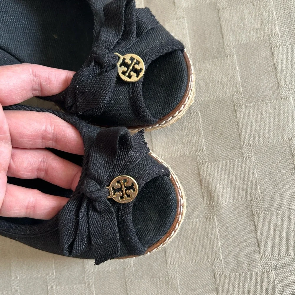 Tory Burch Jackie Canvas Bow Espadrille Wedge Pumps